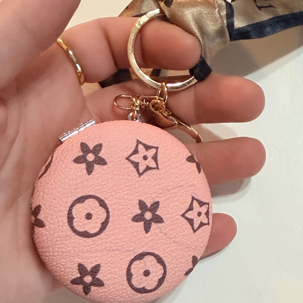 Pink Monogram Round Keychain Mirror/Purse Charm